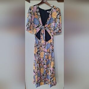 WAYF Womens Rosalind Floral Print Front Tie Midi Dress. Womens size S